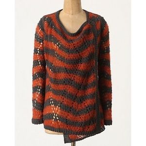 Anthropologie Guinevere Linen Blend Loose Stripes Crochet Knit Flowy sweater L